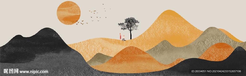 北欧简约抽象情侣风景床头画