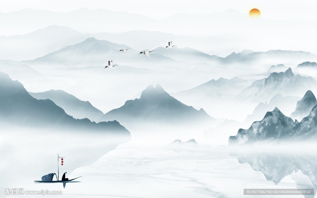 中国风简约背景山水 tif分层