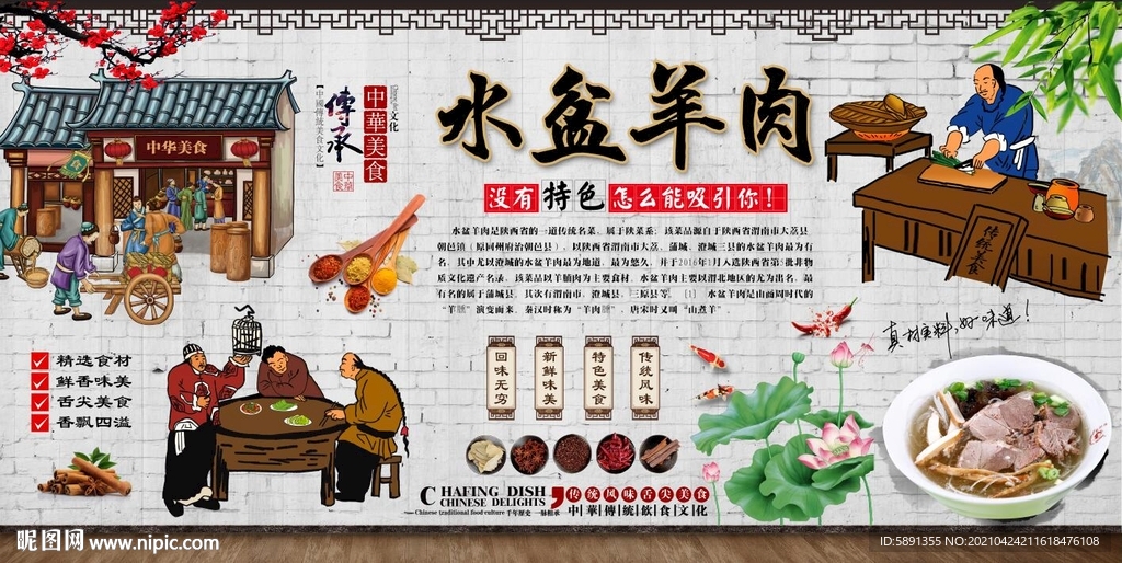 水盆羊肉背景墙