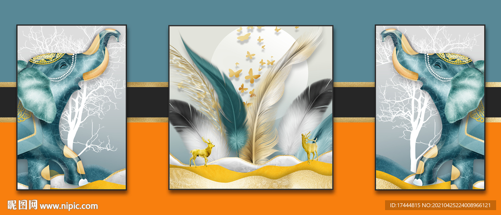 北欧简约框中框羽毛装饰画