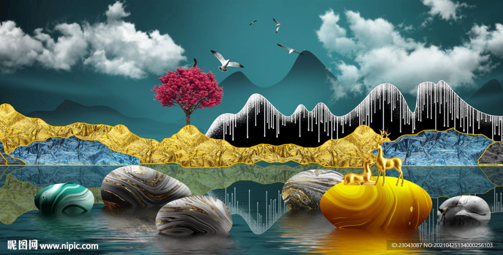 发财树麋鹿装饰画