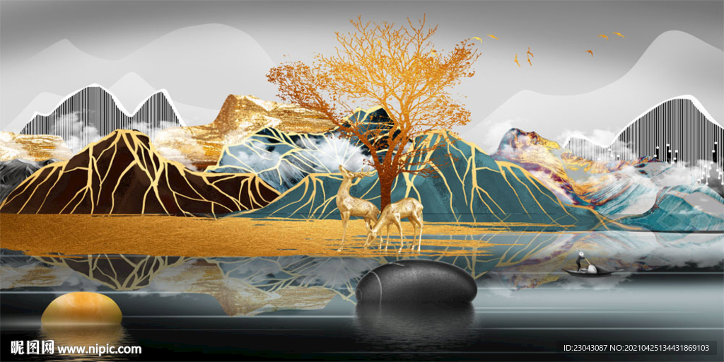 新中式麋鹿装饰画