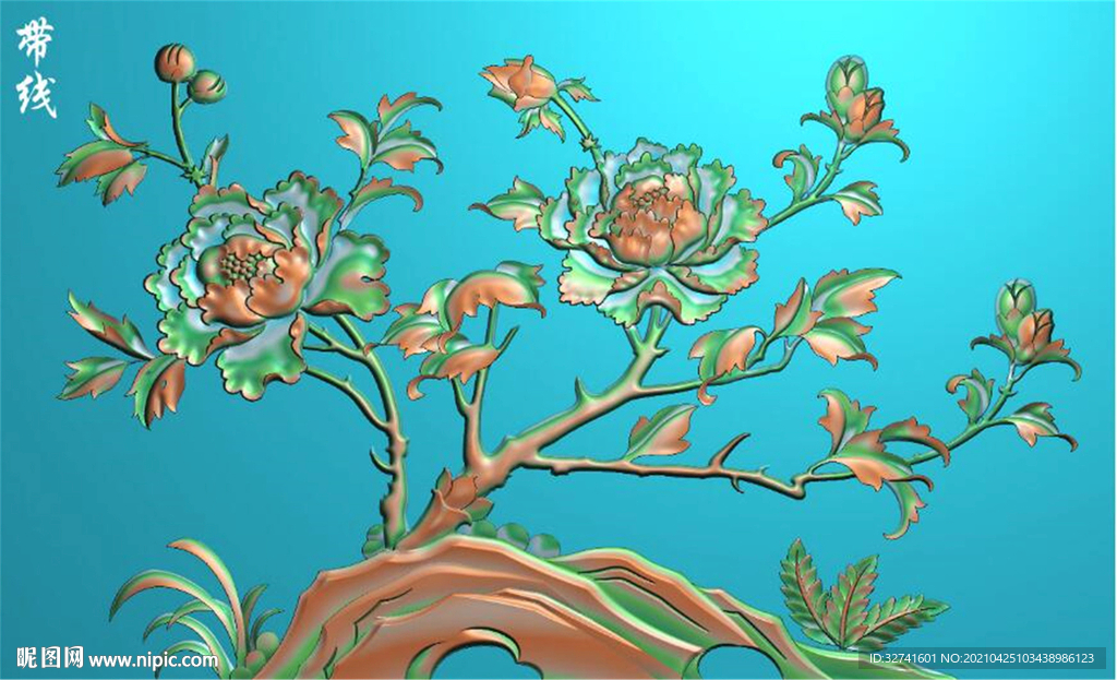 牡丹花鸟靠背