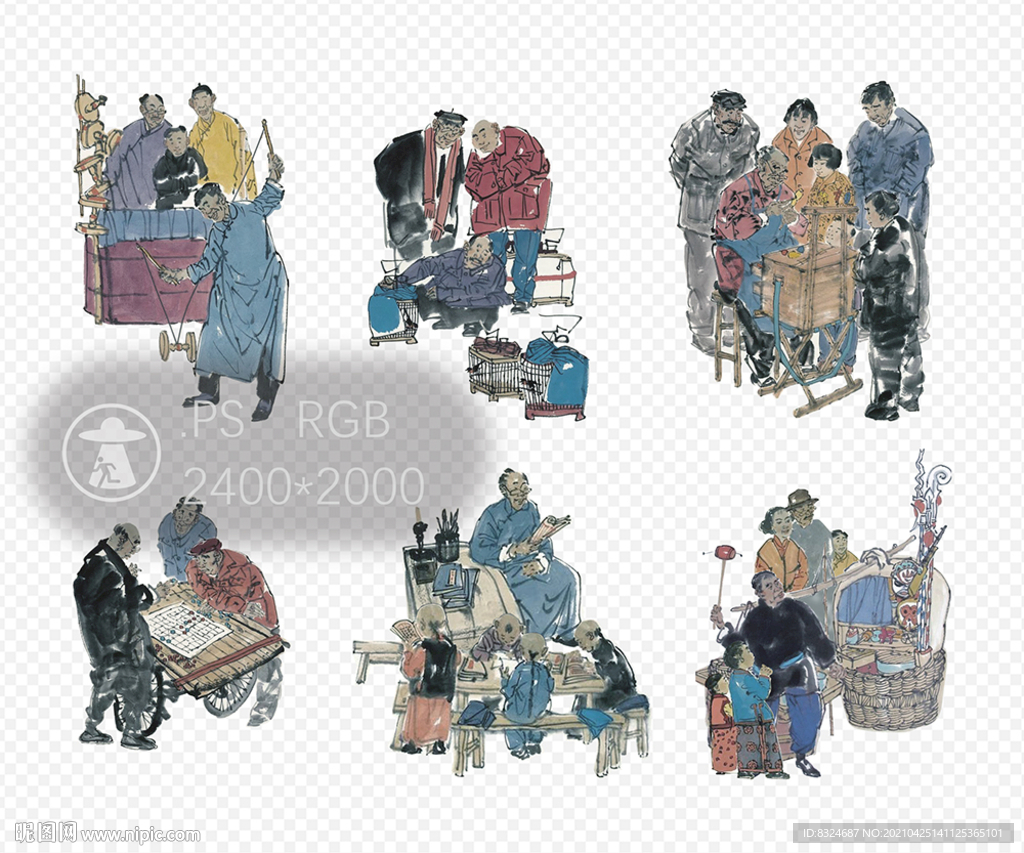 中华古典民俗手绘卡通人物6组