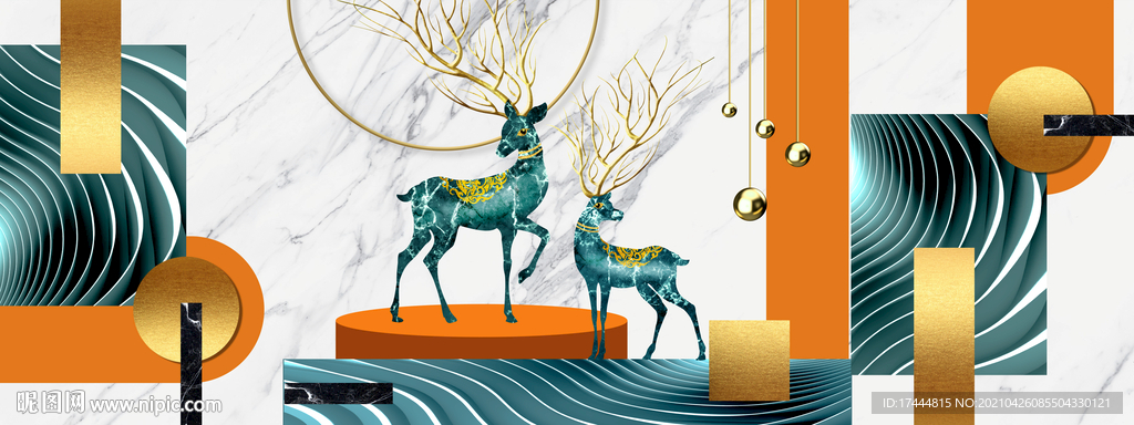 北欧金色麋鹿客厅装饰画