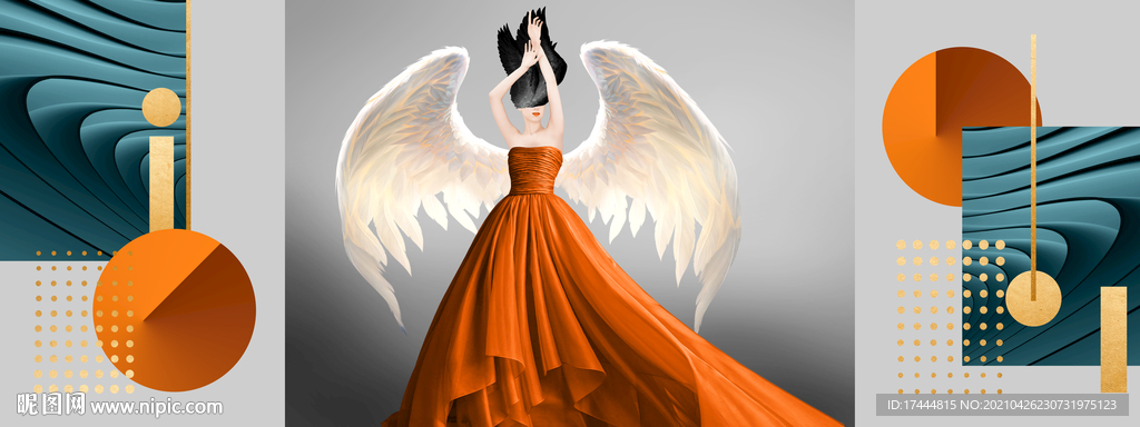 几何羽毛翅膀人物装饰画