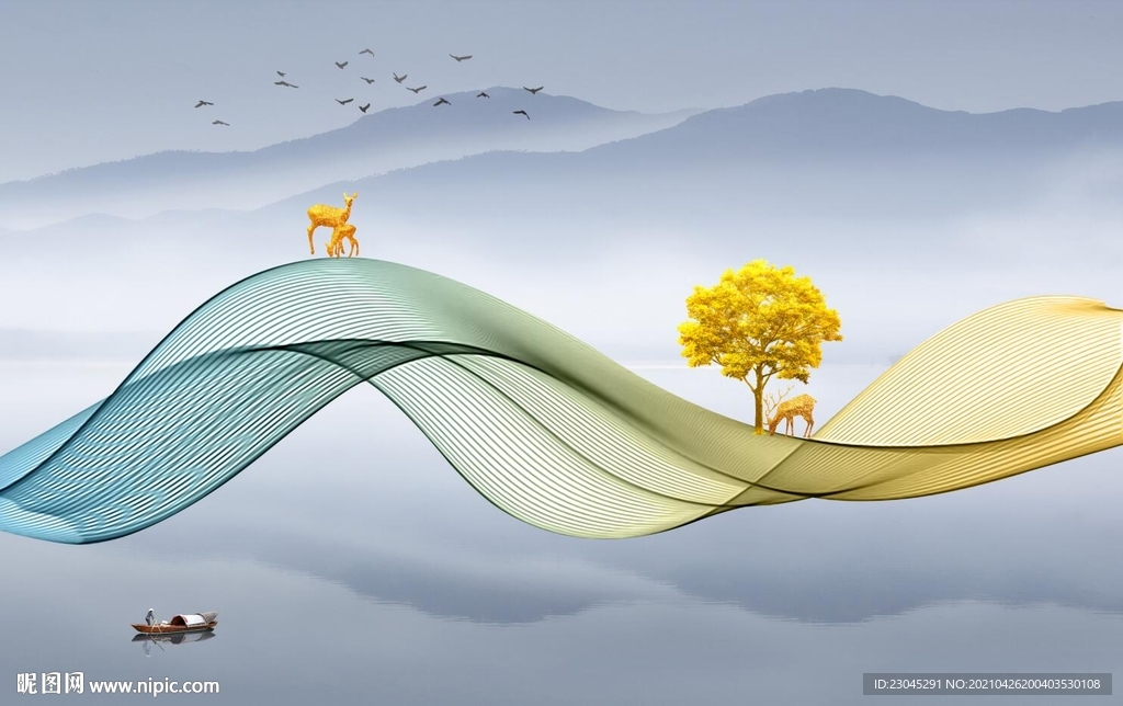 新中式轻奢简约电视背景墙