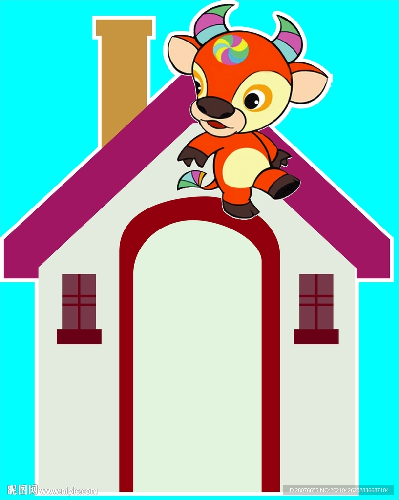 卡通房子 卡通小牛 
