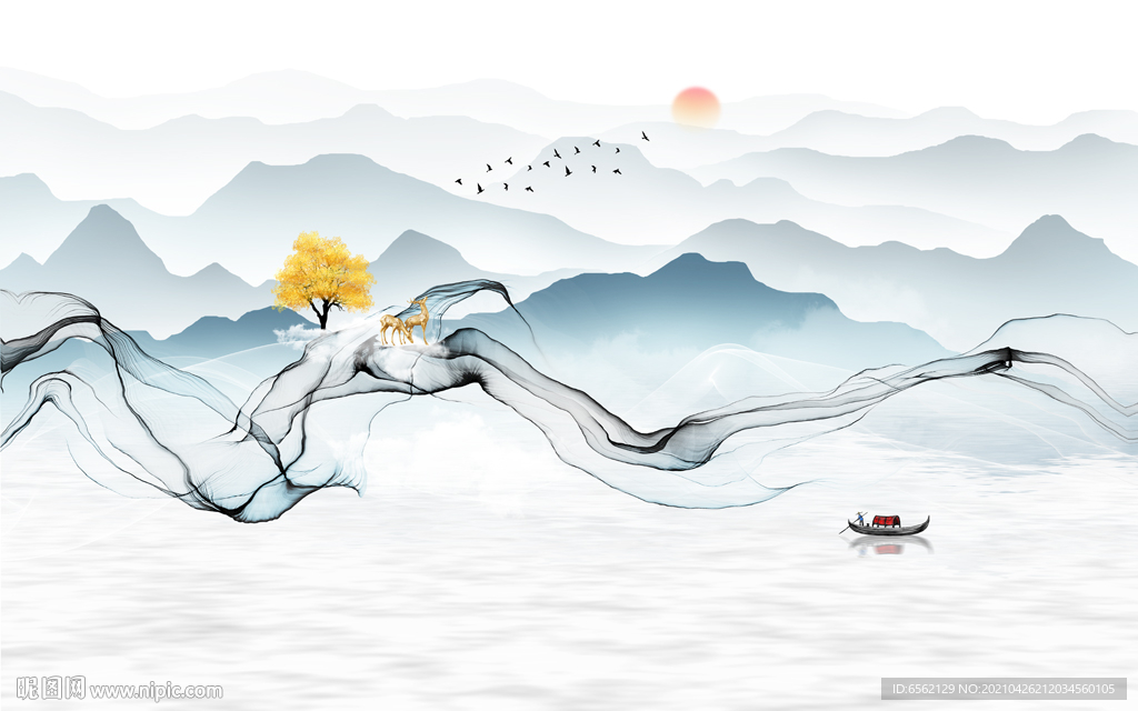 新中式山水背景墙