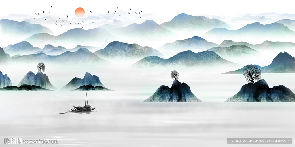 水墨山水远山