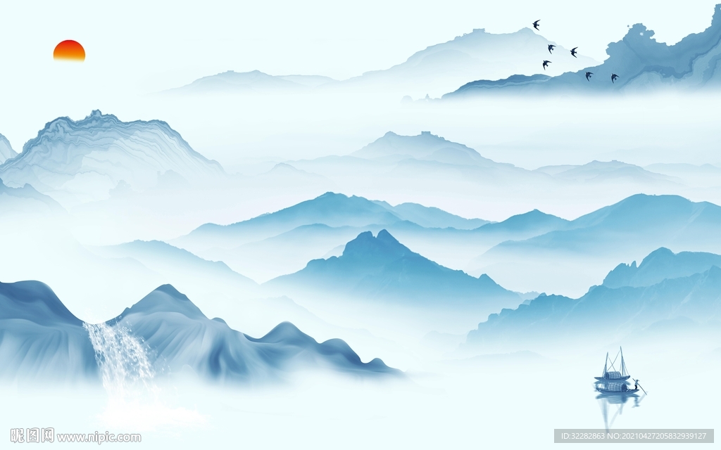 现代 客厅山水新画 文件分层 