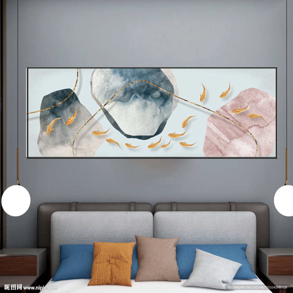 轻奢九鱼简约装饰画