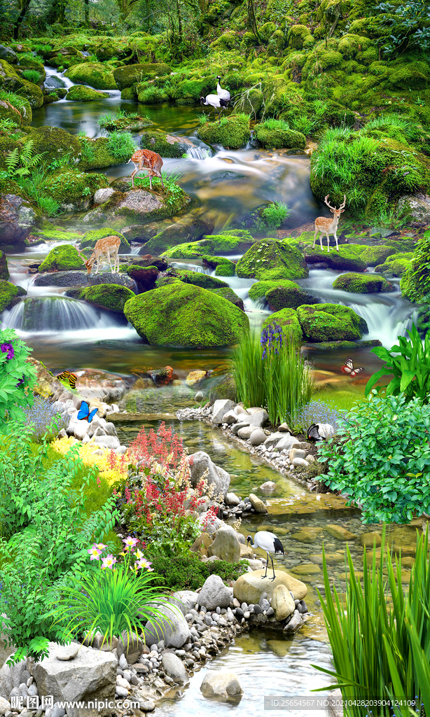 小河流水3D地板地砖立体画地画