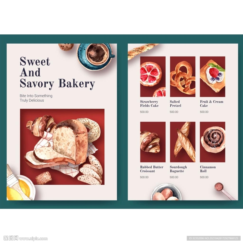 面包西点手绘矢量海报