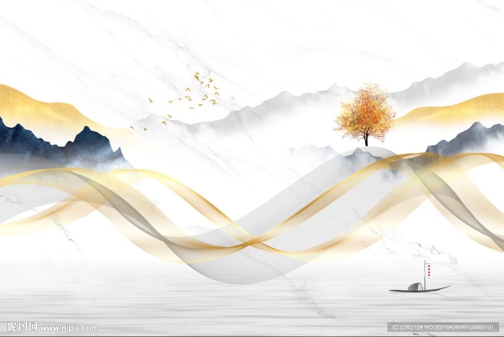 新中式简约山水客厅电视背景墙