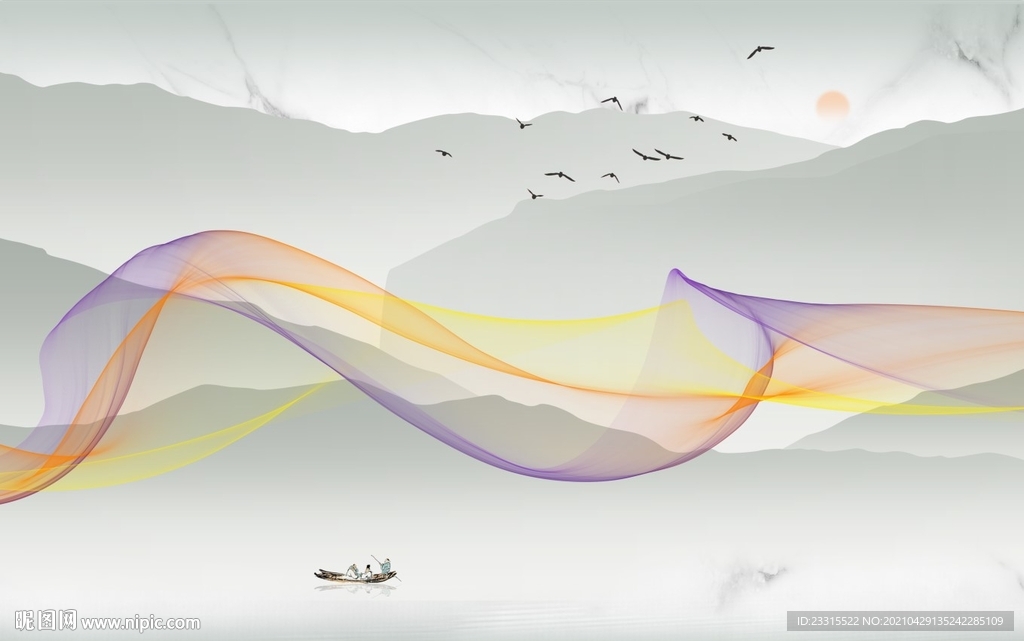 千山鸟飞尽曲线新中式背景墙
