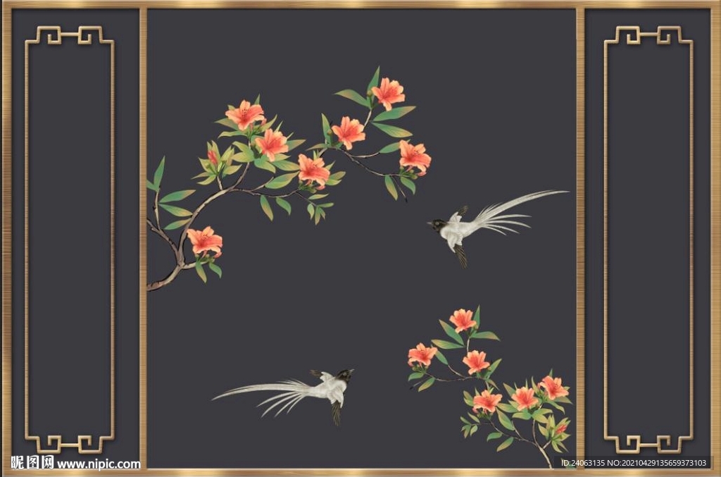 兰花画鸟语花香新中式背景墙