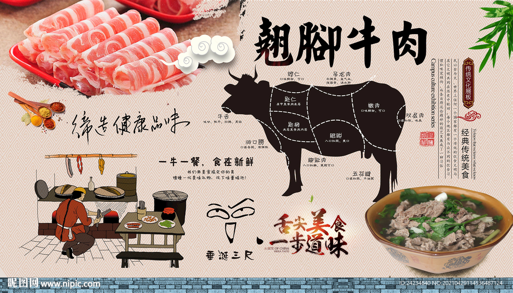 翘脚牛肉背景墙