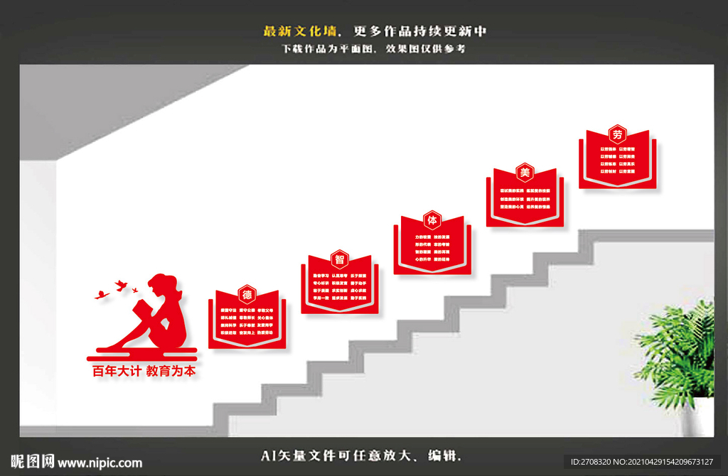 德智体美劳校园楼梯文化