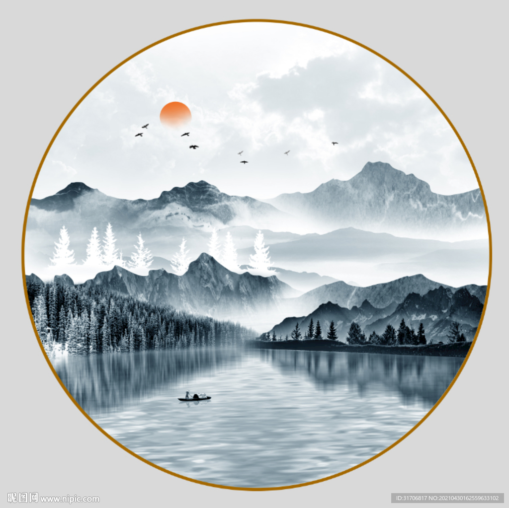 圆形山水画
