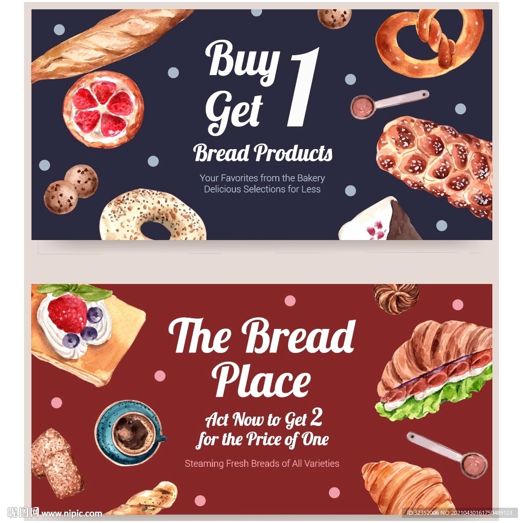 面包西点手绘矢量海报