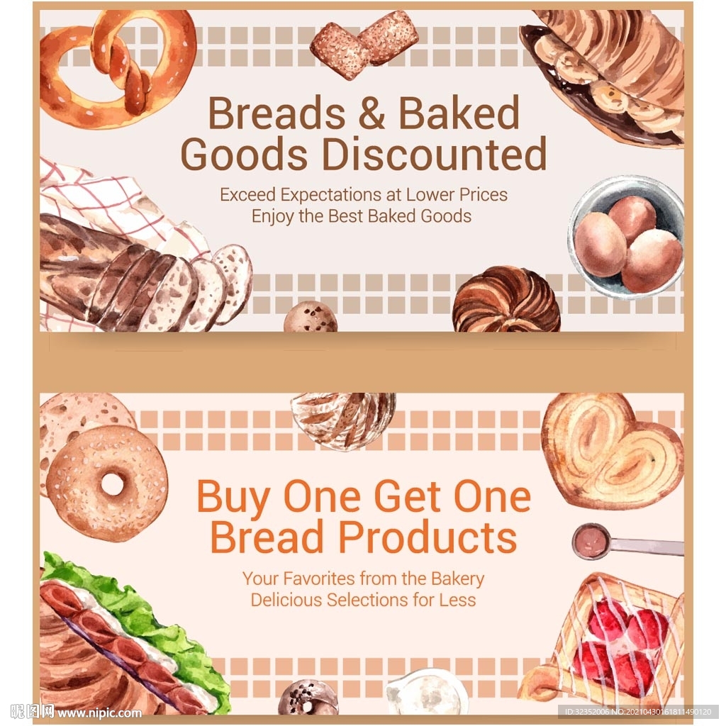 面包西点手绘矢量海报