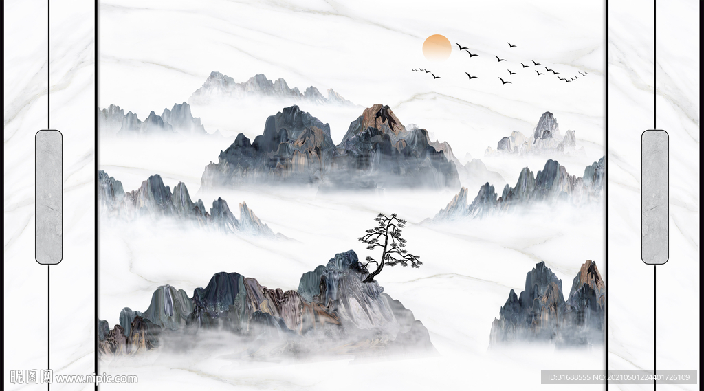 水墨山水背景墙