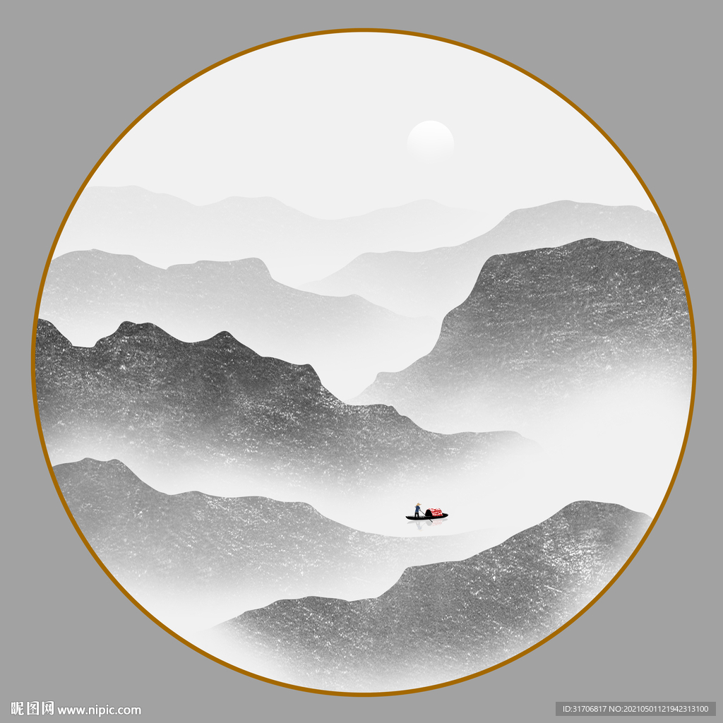 圆形山水画