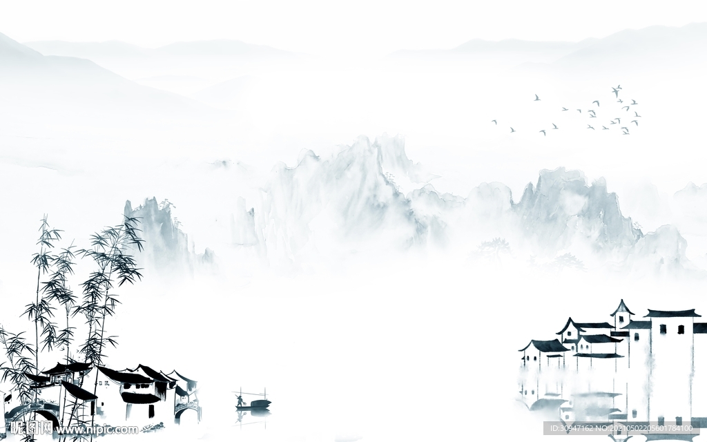 江南 客厅简约山水 TIF分层