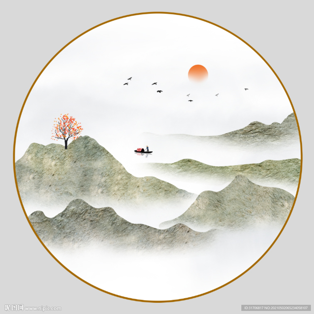 圆形山水画