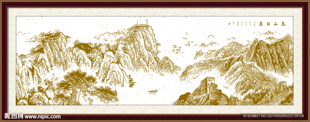 中式线描山水风景