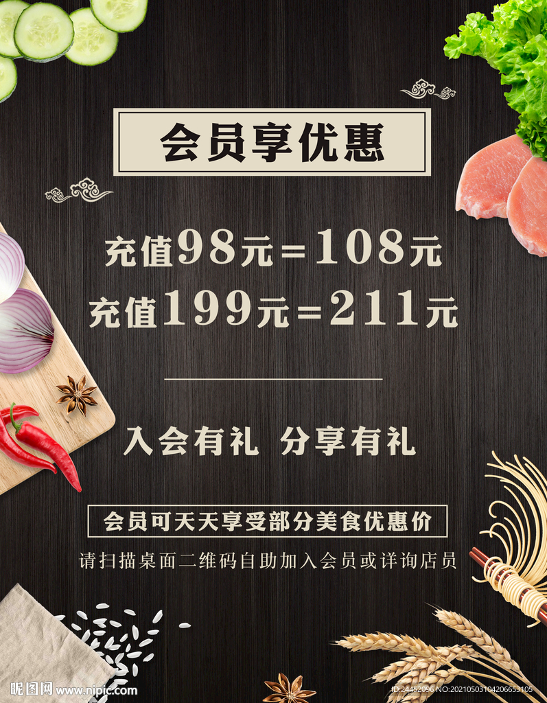餐饮类会员充值海报