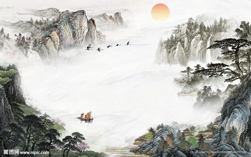 客厅中式简约山水 TIF分层