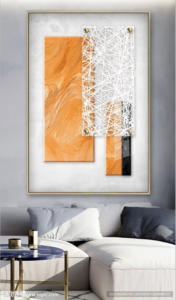 简约抽象几何线条橙色油画装饰画