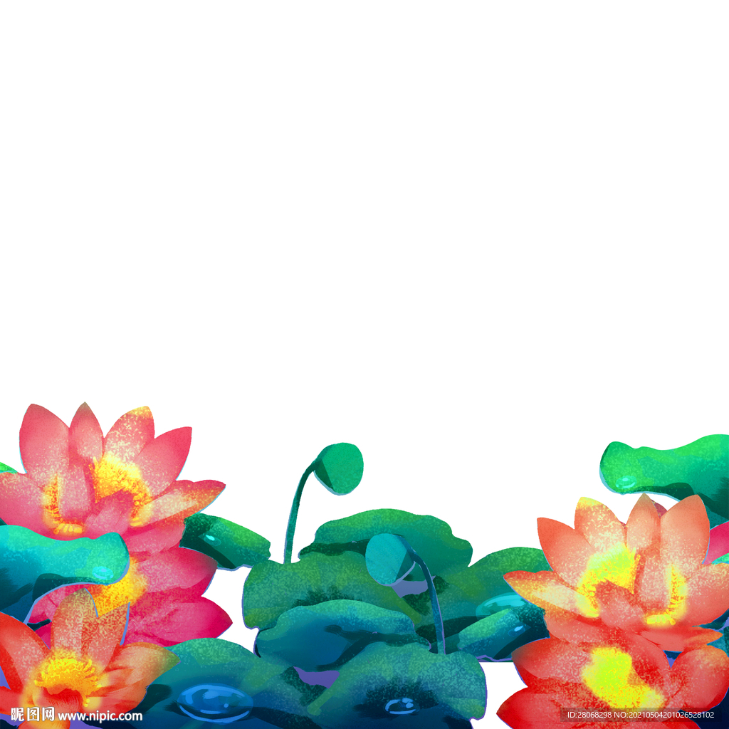 插画国潮花朵荷花元素