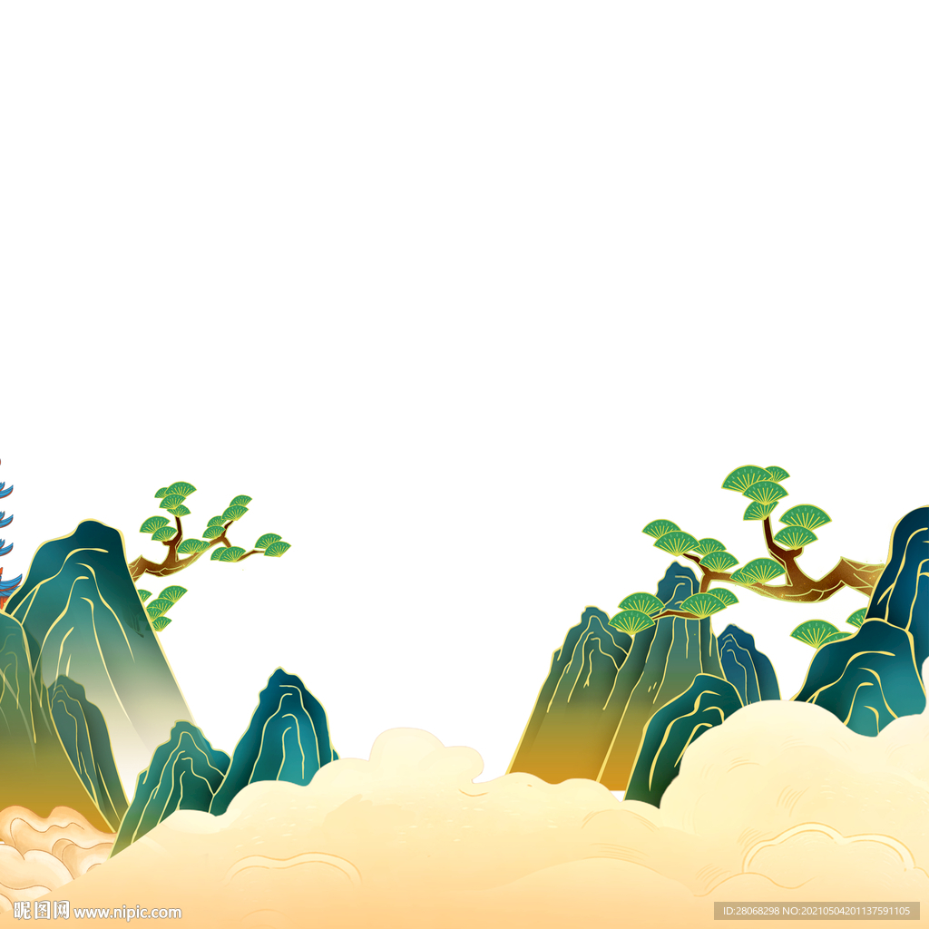 端午节插画山脉元素