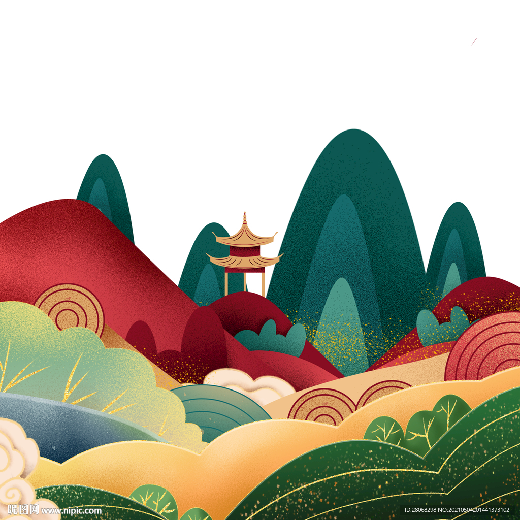 国潮插画装饰渐变元素