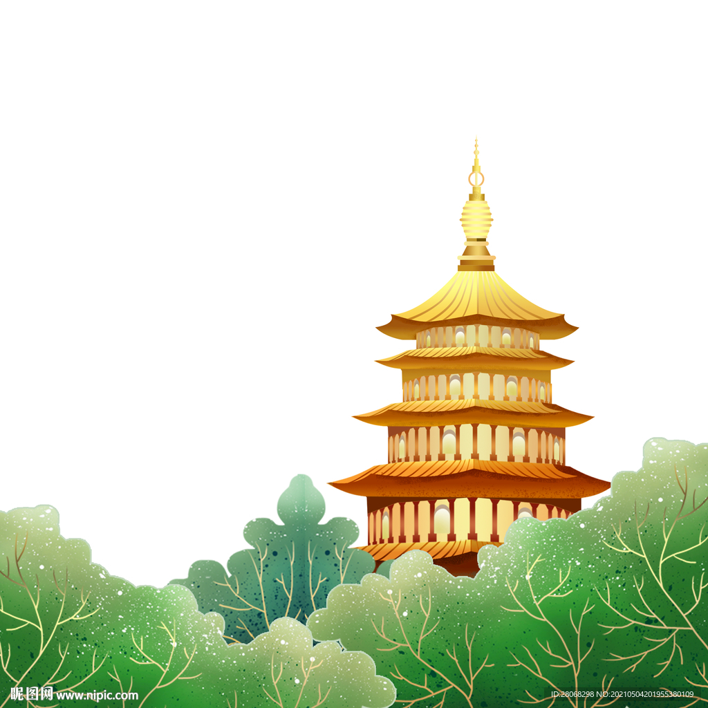 卡通绿色建筑植物元素