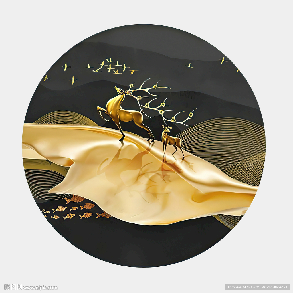 现代抽象发财麋鹿装饰画