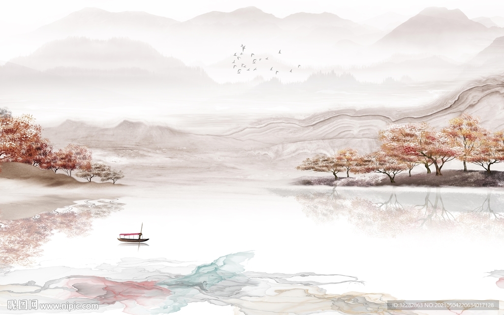 意境 客厅中式山水 文件分层 