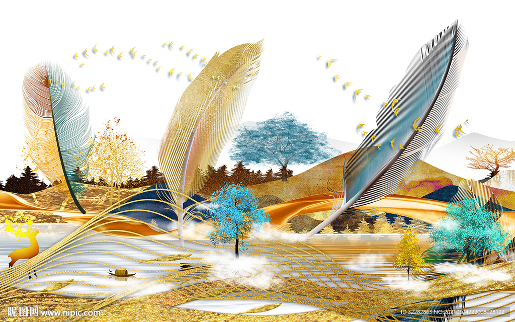 现代 高清羽毛画 文件分层