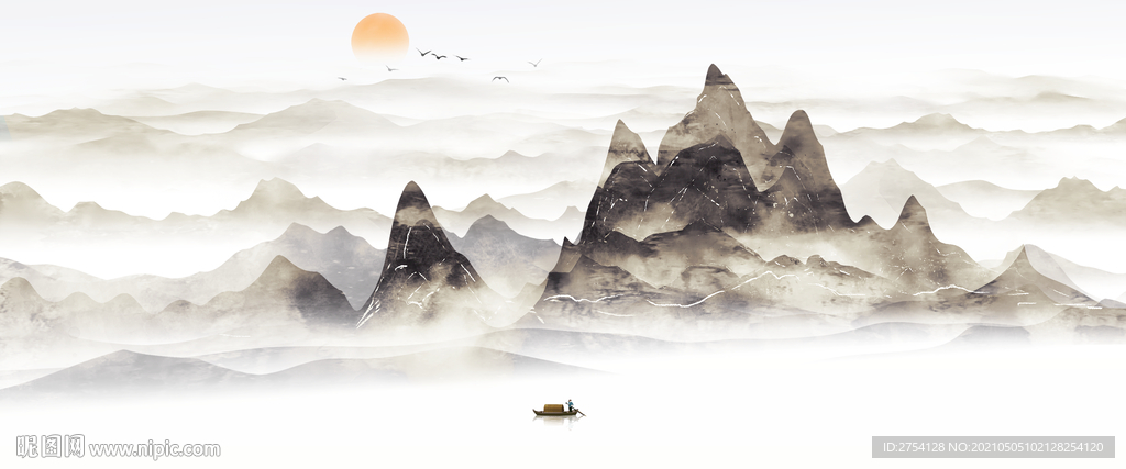 山水画 新中式 三联画