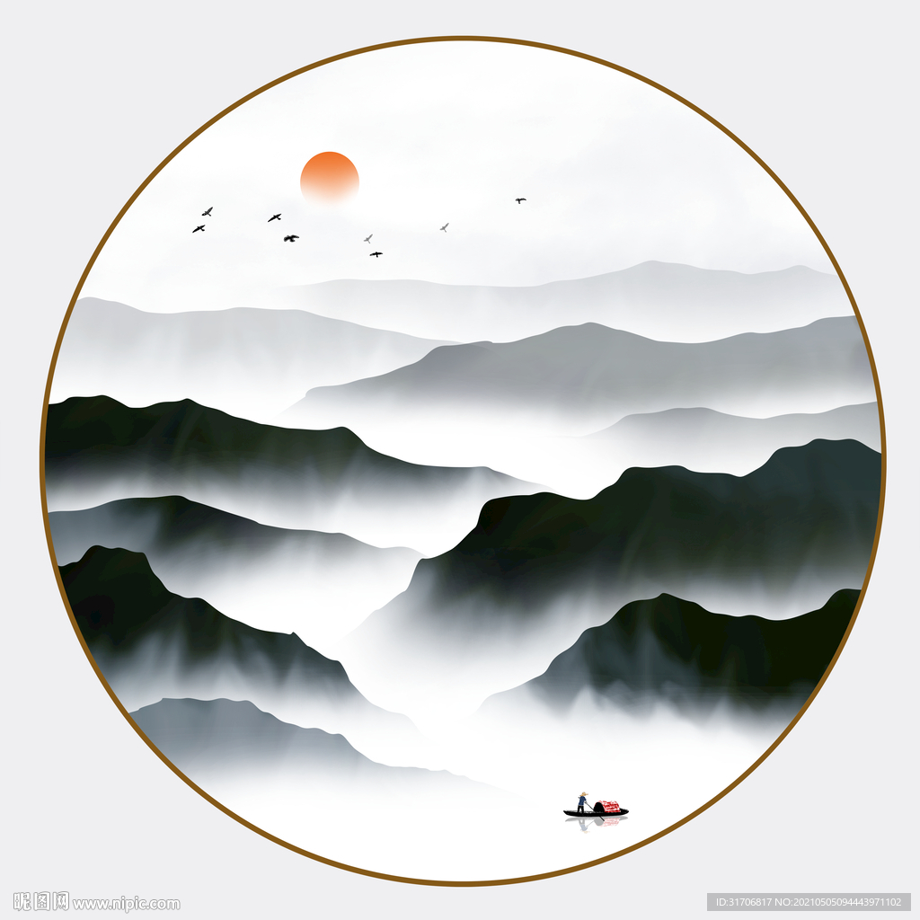 圆形山水画