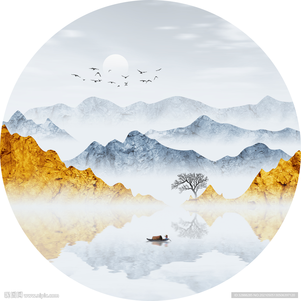 禅意山水圆形玄关