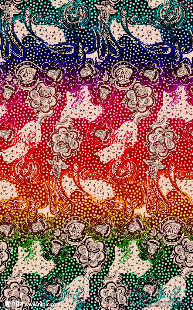 七彩波点线描花