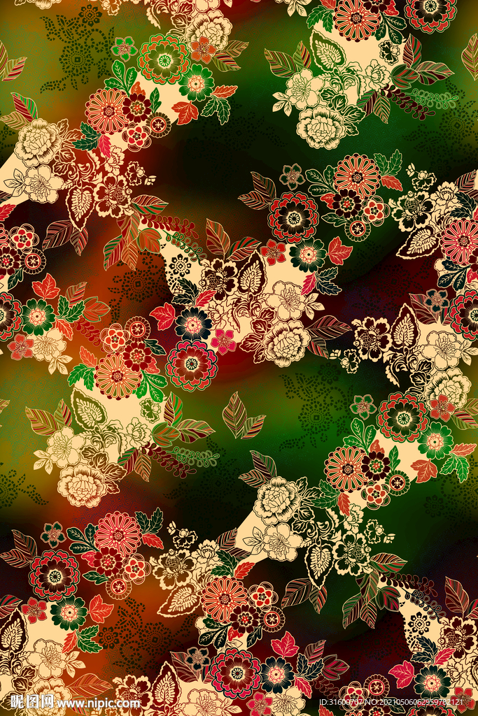 七彩渐变线描花