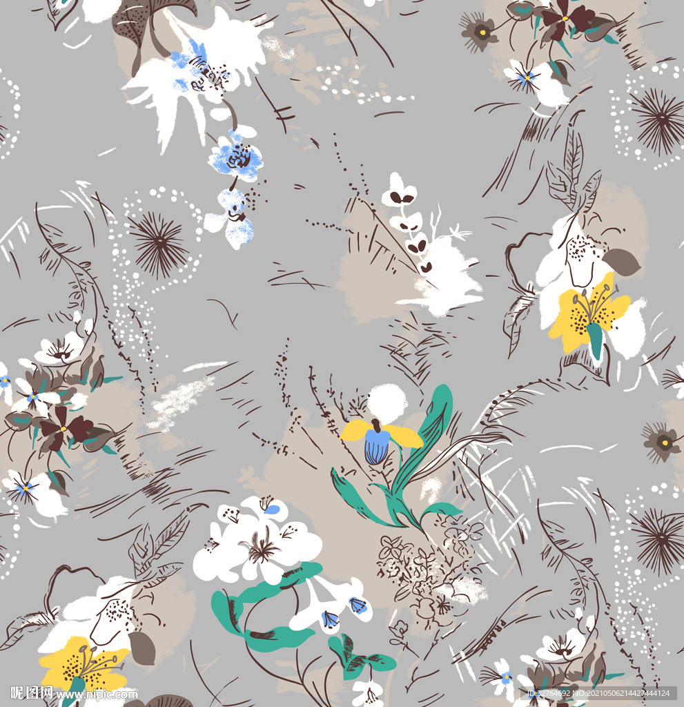 手绘花 大牌 数码印花