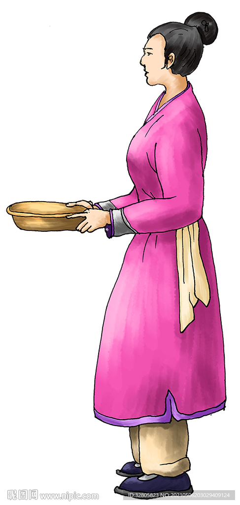 手绘古代女子服务生小二素材