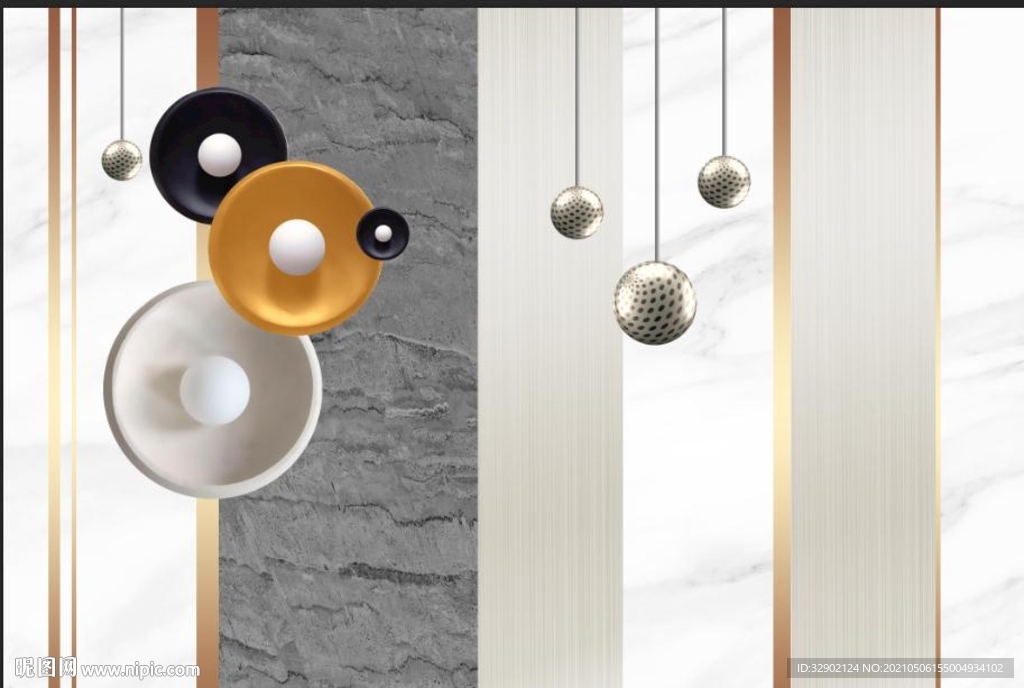 3D轻奢高档几何体卧室沙发壁画