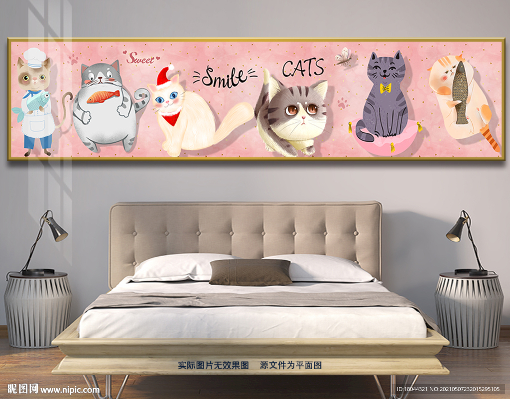 手绘可爱卡通猫咪床头装饰画